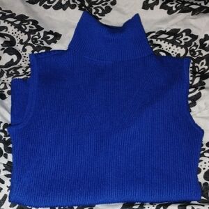 Elegant Royal Blue Sleeveless Turtleneck Sweater